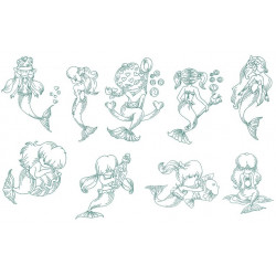 Stickserie - Meerjungfrau Redwork